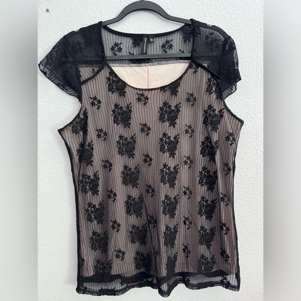 Susan Lawrence black lace shirt, XL